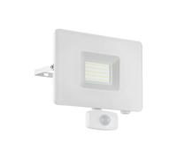IP44 Outdoor Flood Light & PIR Sensor White Aluminium 50W Built in LED