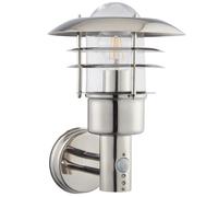 Loops IP44 Outdoor Wall Lamp Stainless Steel Caged Glass PIR Lantern Modern Over Light
