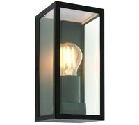 IP44 Outdoor Wall Light Matt Black & Glass Rectangle Box Lantern 28W E27 Edison