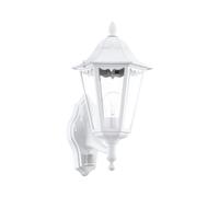 Loops IP44 Outdoor Wall Light & PIR Sensor White Aluminium Lantern 1 x 60W E27 Bulb Loops White