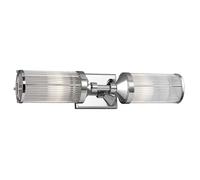IP44 Twin Wall Light 2 Bar Horizontal Ribbed Glass Tube Shade Chrome LED G9 3.5W