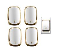 Ip44 Waterproof Wireless Doorbell, Home Ultra Long Distance Door Chime Kit,1 Push Button+4 Receivers,36 Ringtones,4 Volume Level,Black,Gold,White