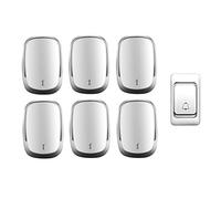 Ip44 Waterproof Wireless Doorbell, Home Ultra Long Distance Door Chime Kit,1 Push Button+6 Receivers,36 Ringtones,4 Volume Level,White,White,Gold