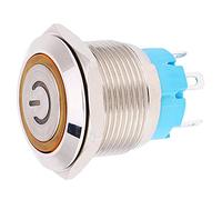 IP65 19mm Round Stainless Steel Push Button Switch 2pcs with Light Power Pattern for Industrial Use (Yellow)