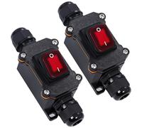 IP65 Waterproof DPST Inline Rocker Switch, 220V 30A ON/Off Cord Switch with Red Indicator Light, 2 Pole In-Line Power Switch for Indoor Outdoor Cable Repair, Lamp, Fan, Heater, Pack of 2