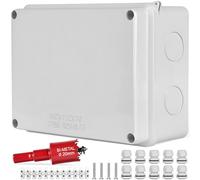 IP65 Waterproof Electrical Junction Box with M20 Cable Gland & Terminal Strip, 150x110x70mm White Weatherproof ABS Surface Mount Wiring Enclosure Box, Durable Electric Distribution Box for Outdoor Use