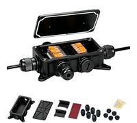 IP65 Waterproof Junction Box for WAGO 221 Lever Nuts, Outdoor Electrical Enclosure with Cable Glands, Universal Wire Connection Box for Garden, Lighting, Automotive(Connectors Excluded) (Black)