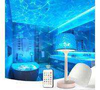 IP65 Waterproof Shower Lamp for Inside Shower, Outdoor Patio Cordless Rechargeable Table Lamp, RGB Ocean Wave Projector, Battery Operated Small Touch Lamps for Kitchen Counter Nightstand Desk Bathroom