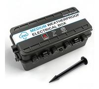 IP65 Weatherproof Medium Outdoor Electrical Box(26.3x13.5x9.8CM), 6 Cable Outlets Extension Lead Cover with Detachable Ground Stakes for Power Strip/Holiday Lights/Socket/Timer, Black