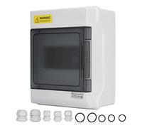 IP66 Distribution Box 6 Way DIN Rail Junction Case with Transparent Cover, ABS+PC Electrical Enclosure for Indoor Outdoor Use, Includes Connectors