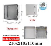IP66 Electrical Plastic Enclosure ABS Power Junction Box Outdoor Waterproof Distribution Box for Electric Instrument Project(210x210x110mm,Gray Cover)