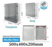 IP66 Electrical Plastic Enclosure ABS Power Junction Box Outdoor Waterproof Distribution Box for Electric Instrument Project(500x400x200mm,Gray Cover)