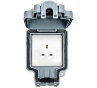 IP66 Outdoor 1 Gang Single Unswitched 13A UK Plug Socket Garden Enclosure Box - Weatherproof Mains Power Outlet