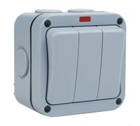 IP66 Outdoor Switch 3 Gang Weatherproof Socket for Garden Lighting - ABS Housing 20A Grey Wall Unit(Single Control)