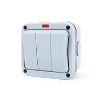 IP66 Outdoor Switch 3 Way Triple Gang Weatherproof Wall Grey 20A