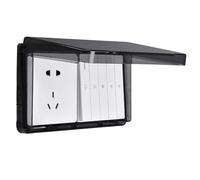 IP66 Rated Waterproof Outdoor Socket with Dual Outlets for Garden Lighting and Power Tools (Black ink)