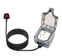 IP66 Waterproof Outdoor Double Socket with 10m Extension Lead - Switched 1 Gang External Power Outlet & Weatherproof Cover Box for Garden, Patio & Workshop (Blue 10m)