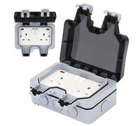 IP66 Weatherproof Outdoor Double Socket with Switch & Lockable Cover, 13A 3000W Garden Patio Electrical Outlet, Waterproof Dustproof Wall Power Socket (grey)