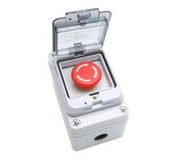 IP67 Outdoor Waterproof Button Switch Box Emergency Stop Button Switch and Green Instantaneous Button Switch with Protective Cover Anti-Misoperation Switch(EMG Stop Switch+Box)