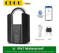 IP67 TTLock Bluetooth APP Smart Padlock Fingerprint Lock Keyless Mini Bag with Aleax Google Home Electronic Door Lock Black