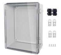 IP67 Waterproof Junction Box, ABS Plastic Electrical Enclosure with Stainless Steel Latch, Hinged Cover Electric Box with Mounting Plate, Wall Brackets & Cable Glands 400x300x180mm