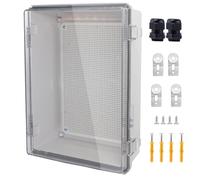 IP67 Waterproof Junction Box, ABS Plastic Electrical Enclosure with Stainless Steel Latch, Hinged Cover Electric Box with Mounting Plate, Wall Brackets & Cable Glands 370x270x150