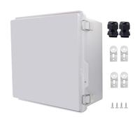 IP67 Waterproof Junction Box, ABS Plastic Electrical Enclosure with Stainless Steel Latch, Hinged Cover Electric Box with Mounting Plate, Wall Brackets & Cable Glands 300x300x180mm