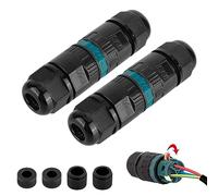 IP68 Waterproof Cable Connector 3-Pin Earth Cable Connection Sleeve for Diameter 3-12 mm Cable Diameter, Pack of 2 Junction Box Outdoor Waterproof Connection Box Black