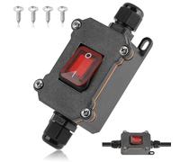IP68 Waterproof Inline Cord DPST Rocker Switch with Red Indicator Light, 220V 30A IP68 Waterproof Open Double Hole Waterproof Box Dual Position ON/Off Control Two-Side Entry for Indoor Outdoor