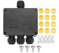 IP68 Waterproof Junction Box, 4-Way Outdoor Electrical Cable Connectors, Electrical External Cable Wire Junction Box with 4 Cable M25 Gland for 4-14 mm Diameter Cable, Black