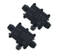 IP68 Waterproof Junction Box Outdoor - 3 Way Electrical Junction Box For Cable Connector - Weatherproof Electric Box For Garden, Cctv, Led Lights - Black Plastic Project Box 3-WAY (Pack of 2)
