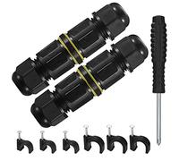 IP68 Waterproof Junction Box, Outdoor Electrical Connectors, Wire Connector External Sleeve Coupler, Extension Electrical Cable Protector Boxes for Cable Diameter Ø 4mm-8mm (Black-2 Pcs)