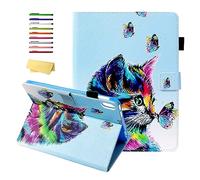 iPad 10.2 2019 Case with Pencil Holder, UUcovers Stand Premium PU Leather Cover Magnetic Smart Shell with card Slots [Auto Wake/Sleep] for Apple iPad 7th Generation 10.2" Tablet, Rainbow Cat Butterfly