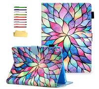 iPad 10.2 2019 Case with Pencil Holder, UUcovers Stand Premium PU Leather Cover Magnetic Smart Shell with Card Slots [Auto Wake/Sleep] for Apple iPad 7th Generation 10.2" Tablet, Rainbow Lotus Flower