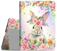 iPad 10.2 Case for iPad 9th/8th/7th Generation (2021/2020/2019), Cute Rabbit 10.2 Inch iPadCase with Pencil Holder/Hand Strap, Protective Stand Cover 9th Gen iPadCase, Pink Bunny Floral