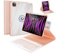 iPad 10.9/11 Keyboard Case Air 5th 4th Generation,Pro 11 1st/2nd/3rd/4th,360° Rotatable Magnetic Case with Pencil Holder Groove Design(2022/2021/2020/2018),7 Color Backlit Wireless Keyboard(Rose Gold)