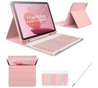 iPad 10th Generation Case with Keyboard 10.9 Inch 2022 7Colors Backlight Keyboard Case Detachable Wireless Keyboard with Pencil Holder for and Magnetic Disc Universal Stylus Pen New iPad 10th Gen Pink
