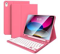 iPad 10th Generation Case with Keyboard for Apple 10th 2022 10.9" Keyboard Case with Pencil Holder, Rechargeable Detachable BT Keyboard for New iPad 11th(2025 A16) (HOT Pink)