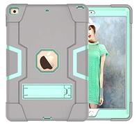 iPad 11 inch (2018/2020/2021/) iPad Air4 10.9 (2020)/iPad Air5 10.9 (2022 production case with kickstand, durable heavy shock absorber, hard hybrid three-layer protective cover. Grey and aqua. a