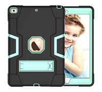 iPad 11 inch (2018/2020/2021/) iPad Air4 10.9 (2020)/iPad Air5 10.9 (2022 production case with kickstand, durable heavy shock absorber, hard hybrid three-layer protective cover. Black + Aqua. a