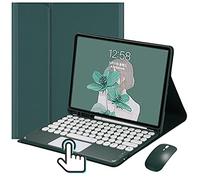 iPad 6/5 Air 2 Pro 9.7 inch Touchpad Keyboard Case with Mouse, Retro Round Keys, Cute Color, Detachable Keyboard Cover (iPad5/6/Air2/Pro9.7, DarkGreen)