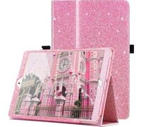 iPad 8th Gen 10.2 with Pencil Holder 2020 - CASZONE iPad 7th Gen 2019 Glitter Shiny PU Leather Case, iPad 10.2 inch Cover with Auto Sleep/Wake for Girls, Pink