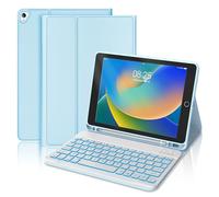 iPad 9th 2021/8th/7th Generation Keyboard Case, BORIYUAN 7 Colors Backlit Detachable Keyboard Slim Folio Smart Cover for iPad 10.2"/iPad Air 10.5"(3rd Gen)/iPad Pro 10.5" with Pencil Holder - Sky Blue