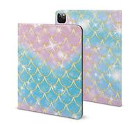 iPad 9th Generation Case, iPad Air 5th Generation Case, Rainbow Mermaid Gold Scales Print iPad Pro 11 Inch iPad Case 10.2 Case 10.9 Case with Pencil Holder & Stand (TPU Leather)