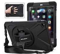 iPad Air 2 Case, iPad Air 2 Case for Kids, BRAECNstock[Heavy Duty] Full-Body Rugged Hybrid Protective Case Built-in Stand/Hand Strap/Shoulder Strap for Apple iPad Air 2nd Generation A1566/A1567 Black