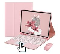 iPad Air 4th Generation 10.9 inch Touchpad Keyboard Case Retro Round Key with Mouse Cute Color Keyboard with Trackpad Air 4 Detachable Touch Keyboard Cover (iPadAir4, Pink)