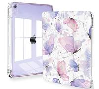 iPad Air 5th Generation case, Feams Slim Trifold iPad Air 5th/4th Generation 10.9 Inch 2022/2020 Case Clear Back Cover with Auto Sleep/Wake & Pencil Holder for iPad Air 5/4, Purple Butterflies
