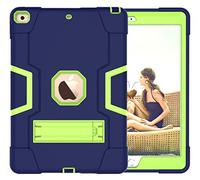 iPad Air/iPad 5 Generation Case with Kickstand, Durable Heavy Shock Seal Shock Proof Hard Hybrid Three Layer Protective Cover iPad Tablet Silicone Case (Navy Blue + Green