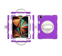iPad Air4 10.9 2020/air5 10.9 2022 Generation Case with Screen Protector Pencil Holder Kickstand Hand Strap 360 Rotating Hand Strap Stand Durable Protective Case (Purple)