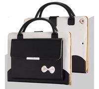 IPad handbag protective case, suitable for mini12345 universal, Techcircle cute bow flip wallet, slim flip stand, dual leather carrying bag with pockets, automatic wake-up/sleep, black